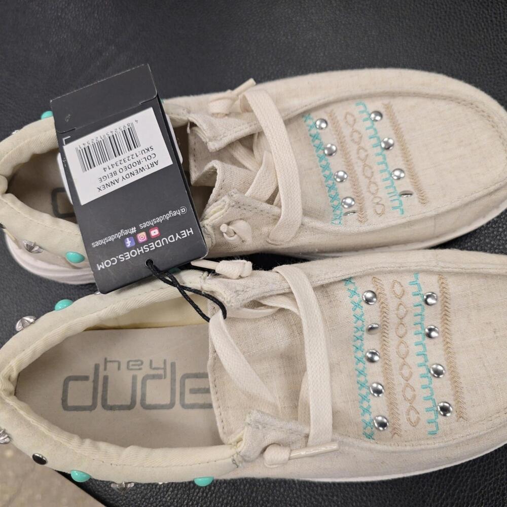 HEYDUDE Wendy Rodeo Studded Western Slip On Shoes Cream Turquoise NWT size 6 - Picture 4 of 8